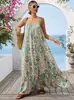 Novo Vestido Longo com Alça Estampado Redondo de Cruzamento Europeu e Americano para Site Independente Amazon e Aliexpress