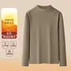 Capa base térmica de otoño/invierno para hombre con cuello semi-alto, tacto premium, autocalentable, cuello medio, camiseta interior casual de manga larga para hombre