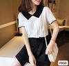 Boneca Collar Top Verão Chanel Estilo Ice Seda Manga Curta Cintura Alta Cintura Curta Botão Lapela Polo Suéter de Malha