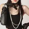Colar Coreano Dongdaemun Retrô Multicamadas de Pérolas Sintéticas Corrente Longa Versátil para Suéter Joia Cheongsam Corrente de Bolas