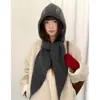 Balaclava de tricô Fair Isle com capuz para mulheres, inverno, circunferência da cabeça grande, chapéu e cachecol aquecedor de orelhas de tricô em um só