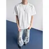 Top de marca de moda con diseño bordado de manga corta, elegante y genial, camiseta de estudiante deconstruida, manga corta para hombre, estilo americano, negro