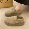 Zapatos 2026, estilo otoño de corte profundo, mocasines de suela gruesa para mujer, diseño de hebilla retro, nuevo estilo slip-on