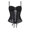 Corset de alça irregular estilo francês transfronteiriço europeu e americano com suporte de barbatanas, bordado de renda estilo corte, top justo com recortes modelador de corpo