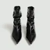 Botas de tornozelo estilosas de tubo largo e salto baixo, estilo coreano, para outono e inverno, de atacado europeu e americano, transfronteiriças, para mulheres