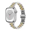 Adequado para Apple Watch9/8/7/6/5/Se Pulseira de Relógio de Aço Inoxidável com Sete Contas Feminina Apple Cintura Fina Ajuste Slim