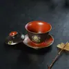 Gaiwan de Arcilla Púrpura Yixing con Diseño de Loto, Juego de Té Kung Fu Estilo Retro Chino, Gaiwan de Tres Piezas, Taza de Té Resistente al Calor al por Mayor
