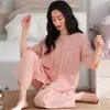 Pijama com Bojo para Mulheres 2026 Novo Primavera e Verão Mangas Três Quartos e Calças Nove Quartos Tencel Lyocell Roupa de Casa para Mãe