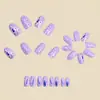 Unhas Postiças Ponto Roxo Lavanda, Oval Curto 24 Peças Moda Europeia e Americana