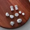 Plata Pura 999 Vintage Corazón de Plata Dura en Forma de León Despertando Moneda de Cobre Cuenta Dzi Paz y Alegría Separador para Joyería DIY Pulsera Accesorios