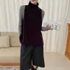 Colete de malha casual simples com gola alta meia-manga cruzado para mulheres, novo colete de suéter espesso para outono e inverno