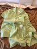 Pijama de Rayas Verdes Talla Grande Estilo Coreano para Mujer Verano 2026 Nuevo Holgado Cómodo Manga Corta Pantalón Corto Conjunto de Ropa para el Hogar