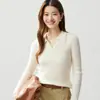 Novedad Otoño 2026 Suéter de Punto Fino para Mujer con Rayas, Cuello Polo de Cachemira, Ajuste Ceñido, Manga Larga, Capa Base