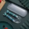 Cuchara de Dibujos Animados para Bebé Cuchara de Silicona con Cabeza Suave Cuchara en Ángulo Combinación Vajilla para Bebé Cuchara de Silicona Caja de Almacenamiento de PP