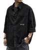Camisa Crock Jaqueta Masculina Primavera e Outono plus size Solto Trendy Casual Top Cor Sólida Cardigan Lapela Jaqueta Masculina