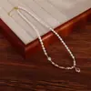 Colar de pérolas de água doce naturais moda feminina corrente clavícula barhaoke design de nicho colar de ouro 14K corrente de suéter