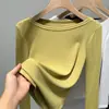 Camiseta Base de Modal para Mujer 2025 Nuevo Estilo Elegante de Hombros Descubiertos de Manga Larga con Cintura Elástica Top