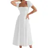 Vestido largo cuadrado de cuello cuadrado con fruncido en la cintura y mangas abullonadas, estampado floral, sin espalda, corte ajustado, sin tirantes y con abertura, estilo francés europeo y americano, para mujer