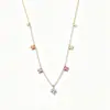 Collar de cadena para clavícula con colgante de trébol de cuatro hojas mini colorido, bañado en oro de 14 quilates sobre plata de ley S925, para mujer, collar de nicho de alta gama al por mayor