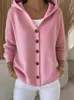 2025 Cardigan Sudadera con Capucha de Punto de Botones Europeo y Americano Abrigo Otoño e Invierno Nuevo Transfronterizo Color Sólido Casual Moda Ropa para Mujer