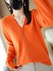 Suéter de punto para mujer personalizado de fábrica, fino, cuello redondo, color liso, jersey, top corto elegante, cárdigan de otoño con cuello en V para mujer