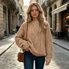 Suéter de Punto Grueso con Cuello Redondo Holgado de Punto Trenzado Transfronterizo Europeo y Americano Otoño e Invierno Estilo Perezoso Jersey Cárdigan de Punto Trenzado Top para Mujer