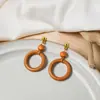 ¡Guau!Pendientes de Madera Geométricos Transfronterizos Europeos y Americanos, Diseño Hueco Exagerado Simple Vintage, Colgantes Redondos de Madera para Orejas