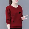 Suéter de Mujer Estilo Coreano Suéter de Mujer de Tía Nuevo 2023 Holgado Estampado Adelgazante para Madre Cuello Redondo Manga Larga Top para Mujer