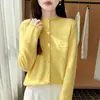 Cárdigan de Punto Jacquard Hueco de Alta Resistencia Francés para Mujer, Cuello Redondo, Abrigo Suéter Suave y Esponjoso, Holgado, Elegante Top Exterior