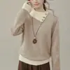 Diseño estilo coreano, bloques de color, cuello alto, corte holgado, suéter de punto con cuello camisero, nuevo estilo otoño e invierno, suéter de punto para mujer abotonado, maduro y elegante