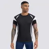 Roupa Esportiva Masculina Europeia e Americana com Sensação Fresca, Alta Elasticidade, Gola Redonda, Manga Curta, Roupas para Treinamento Físico, Absorvente de Suor, Respirável, Ajustada ao Corpo, Secagem Rápida