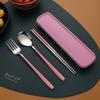 Conjunto de Hashis, Colher e Garfo de Aço Inoxidável Coreano Portátil Utensílios de Mesa Camping Outdoor Presente Utensílios de Mesa para Estudante Conjunto de Três Peças