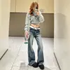 Estilo de rua garota ousada novas calças de cintura baixa mostram pernas longas outono jeans versátil calças de perna larga femininas da moda