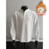 Outono Masculino Novo Gola Henry Acolchoado Algodão Veludo Raposa Prateada Manga Longa Suéter Tamanho Grande Cor Sólida Camiseta para Homens