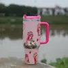 Copo de Carro Amazon Transfronteiriço Morango Menininha 40oz Segunda Geração Grande Capacidade Copo de Gelo com Alça de Canudo Copo de Água