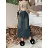 Nueva Falda de Mezclilla Lavada Vintage 2024 para Mujer Todo Fósforo Adelgazante Cintura Alta Recta Holgada Forma A Falda con Abertura