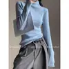 Camisa de Malha Meia-Gola Azul Redutora de Idade para Mulheres Nova Primavera, Outono e Inverno Suéter Interno Top com Efeito Emagrecedor