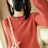 Suéter fino de punto de retazos elegante para primavera y otoño, top de algodón de punto para mujer, cuello redondo, manga larga, corte holgado, top corto básico