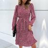 Bai Fen Zhi YiVestido Popular de Otoño Europeo y Americano Transfronterizo Moderno Único con Cuello Redondo y Manga Larga Estampado de Leopardo