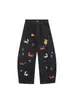 Moda Coreana Estilo Primavera Dibujos Animados Bordado Guadaña Pantalones Sueltos Casuales Tendencia Juvenil Jeans Unisex