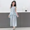 Conjunto de Verano para Niña: Elegante, Moderno, Ligero, No Transparente, Conjunto de Dos Piezas con Top de Tirantes de Cinta de Pétalos, Atuendo de Verano Estilo Chino para Niños