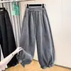 Pantalones casuales de pierna ancha tipo linterna, de color liso, con cordón y cintura elástica, para primavera y otoño, versátiles, con bolsillos, para mujer