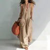 2026 Comercio Exterior Transfronterizo Ropa de Mujer Nueva Color Sólido Cuello en V Elegante Holgado Estilo Europeo y Americano Mono con Bolsillos