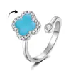 Popular Anillo de Trébol de Cuatro Hojas Giratorio Simple de Moda Transfronteriza, Anillo Ajustable Versátil Estilo Ins Chapado en Oro de 18 Quilates