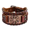 Pulsera Amplia de Cuero Retro Vikinga de Aleación para Hombre Hot Wheels Tótem Nueva Pulsera Tejida Fabricante Mayorista de Accesorios de Cuero