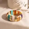 Pulseira Acrílica Europeia e Americana Exquisita Pulseira de Tubo Dobrado Mesclado com Ouro Pulseira de Tubo de Bambu Curvo Pulseira de Contas Gradiente Retrô Multicolorida para Mulheres