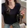 Camiseta Gruesa de Manga Larga Cepillada para Mujer Otoño e Invierno, Cuello en V Estilo Perezoso Holgado, Camiseta Básica, Top Interior Casual Coreano