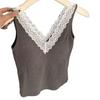 Camisola de Moda con Escote en V y Ribete de Encaje, de Algodón Acanalado que Nutre la Piel como una Nube, Copas Integradas, Tirantes Anchos, Camiseta sin Mangas para Mujer