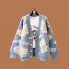 Jaqueta Suéter de Urso Desenho Animado para Mulheres Outono e Inverno 2025 Novo Estilo Coreano Solto Estilo Preguiçoso Roupa Exterior Estilo Estrangeiro Cardigan de Tricô