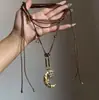 Colar de Corda de Cera Estrela Crescente Medieval Vintage Dourado para Mulheres Outono e Inverno Retro Elegante Moderno Colar de Alta Qualidade